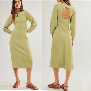 NWT Free People NEW Medium/Large Midi Sweater Dress Gabby Seamless Green